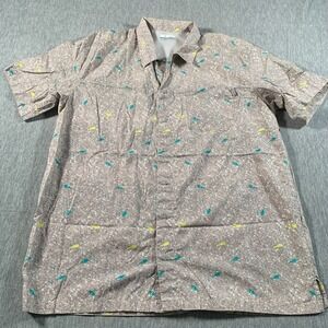Columbia‎ PFG Shirt Mens Large Gray Fish Print Vented Short Sleeve Button Up